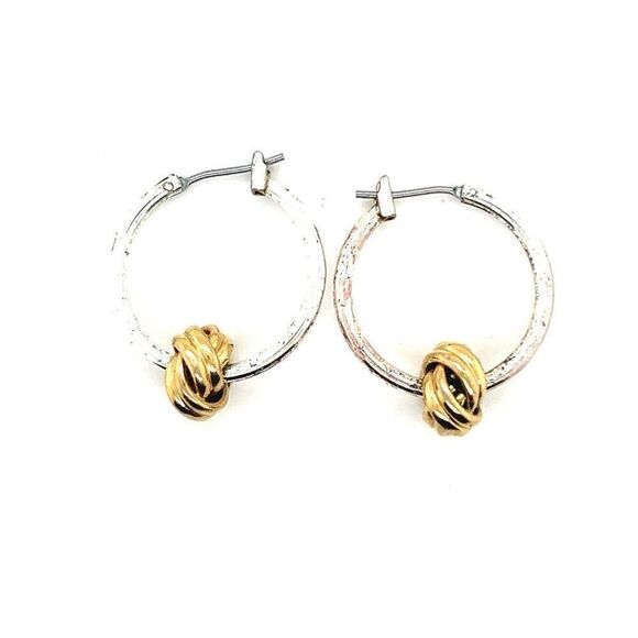 Silver Hoops with Gold Knot Earrings - Picture 1 of 3